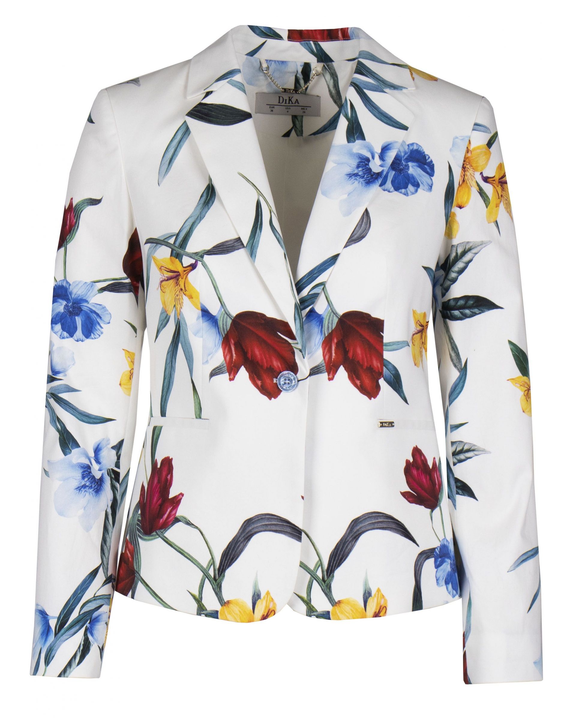 Cotton single-breasted jacket with lapels, with tropical flowers print 0